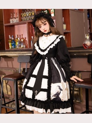 Dark Goldenrod Song Gothic Style Lolita Dress OP + Accessories Set by YingLuoFu (SF36)